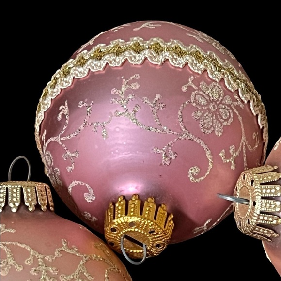 Antique Pink and Gold Mercury Glass Christmas Ornaments - Krebs Bells and Balls - Picture 2 of 8